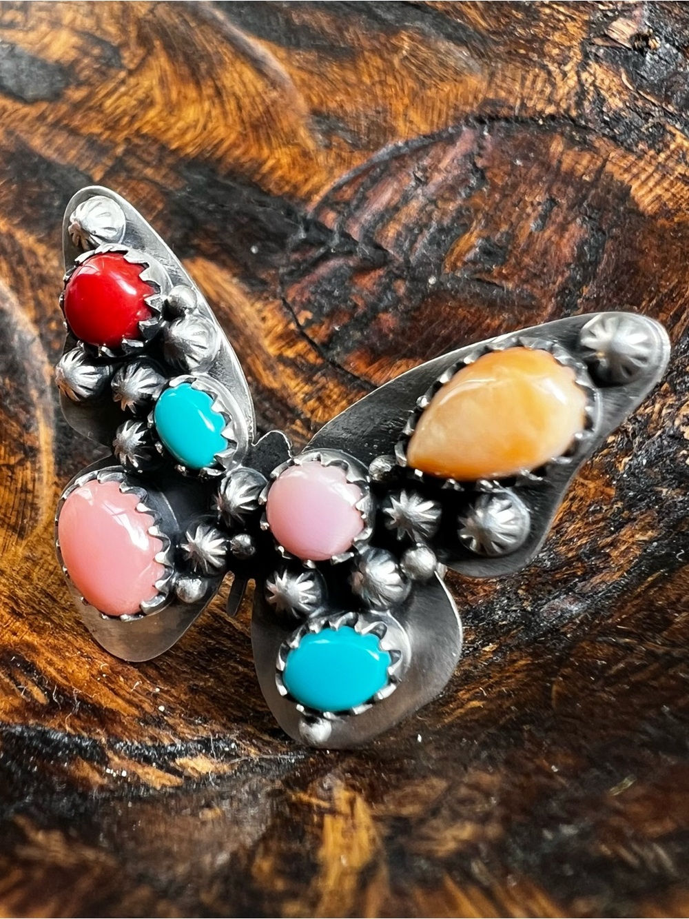Sterling Silver Multi Stone Butterfly Ring Size 8 Adjustable - Picture 4 of 11